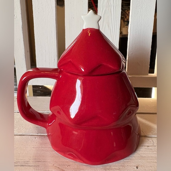 Red Rae Dunn Ceramic Holiday Mug with Lid - Joy - Picture 3 of 3